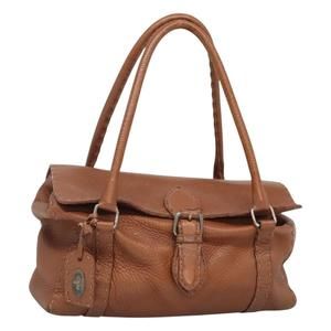 FENDI Celeria Shoulder Bag Leather Brown Silver Auth bs26337